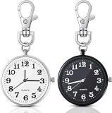 Junkin 2 Pieces Quartz Pocket Watch With Key Buckle Round Pocket Watch Keychain Watch Portable Unisex Watch