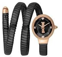 Just Cavalli Women Watch, Rose Gold Color Case, Black Dial, Two Tone Black & Rose Gold Color Metal Bracelet, 2 Hands, 3 ATM