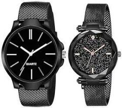 KE GALLERY Branded Stylish Unisex Watch for Boy's & Girl's Wrist Watch for Men & Women Couple Gift Watch | Combo of 2 Black