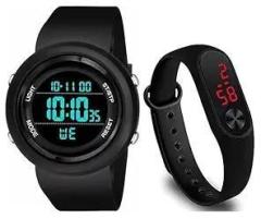 KE GALLERY Digital Sports Multi Functional Unisex Waterproof and Stylish Digital Display Date Time Band Birthday Gift Watches for Boy's and Men| Pack of 2 Black