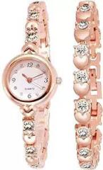 KE GALLERY Rose Gold and Silver Multicolour Round Diamond Dial Unisex Analog Stylish Fashion Gift Watch Bangle Wrist Bracelet for Women Girls Combo Pack of 2