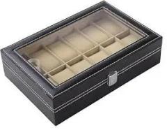 Kuber Industries 12 Slots Watch Organizer|Watch Storage Box For Men & Women|Secure Closer|Wrist Watch Display BoxBlack|