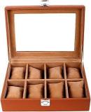 Leather World Pu Watch Box 8 Slot For Watches Organizer Storage Boxes Case For Men Women Tan