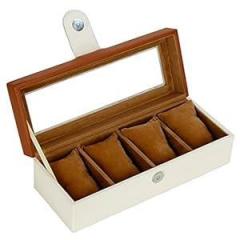 Leather World Watch Box Holder Organizer Case in 4 Slots of Watches for Men and Women with Transparent Display Tan