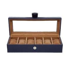 Leather World Watch Box Holder Organizer Case in 6 Slots of Watches for Men and Women with Transparent Display Blue