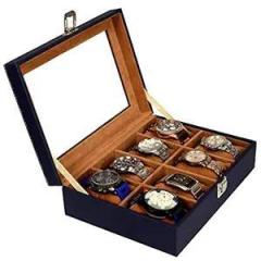 Leather World Watch Box Organizer 8 Slots Watch Storage Holder and Jewelry Case Collection Box Vegan Leather for Men and Women with Transparent Display