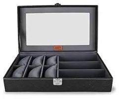 LEDO Unisex Watch Box and Sunglass Case Organizer with 6 Slots for Watches and 3 Slots for Sunglasses in Black & GrayColor