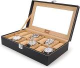 LEDO Unisex Watch Box Holder Organizer Case In 12 Slots Of Watches In PU Leather With Black & Cream Color