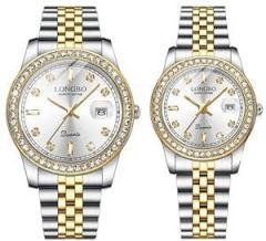 LONGBO Harmony Analogue Couple Watch Set Elegant Dual Tone Band Rhinestone Studded Case, Stainless Steel Band | Marriage Gift Set for Men and Women