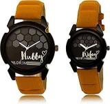 LOREM Analogue Unisex Watch Black Dial Orange Colored Strap