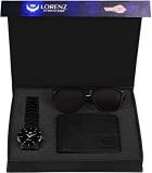 LORENZ Combo Of Black Watch, Wallet And Black Sunglasses For Men