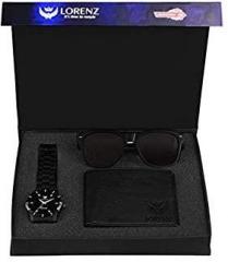 LORENZ Combo of Black Watch, Wallet and Black Sunglasses for Men