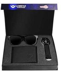 LORENZ Men's Gift Set Combo of Black Watch, Wallet & wunglasses | CM 103SN WL BLK