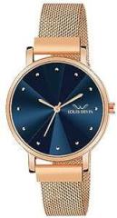 LOUIS DEVIN Rose Gold Plated Mesh Chain Analog Wrist Watch for Women Blue/Green/Brown/Black Dial | LD RG173