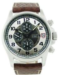 Luminox Leather Men's 1869 Stainless Steel Analog Bezel Watch, Dial Color Silver, Band Color Brown