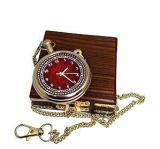 M.A & SONS COMPASS Unisex Branded Brass Pocket Analog Watch Red Color Inside Dial And Backside Message Personalized As Your Choice Watch With Wooden Box