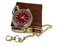 M.A & SONS COMPASS Unisex Branded Brass Pocket Analog Watch Red Color Inside Dial And Backside Message Personalized As Your Choice Watch With Wooden Box