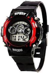 Maa Creation Rubber Unisex Analog Digital Boy'S Watch Red Dial, Black Colored Strap