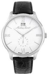 Mathey Tissot Men's Leather Swiss Made Analog White Dial Watch H1886Qai, Band Color Black