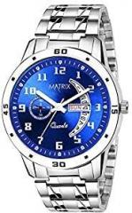 Matrix Blue, Black & Silver Dial, Day & Date Functioning, Stainless Steel Strap Analog Watch for Men & Women