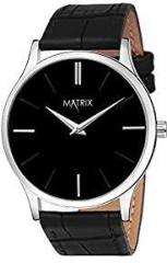 Matrix Men's Signature Two Hands & Cut Glass with Leather Strap Analog Watch Black / White Dial