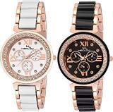 MECLOW Analogue Black And White Dial Watch For Women Set Of 2