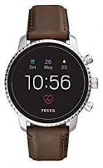 Men's Gen 4 Explorist HR Heart Rate Stainless Steel and Leather Touchscreen Smartwatch, Color: Silver, Brown Model: FTW4015