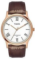 Mens Men's Analog White Dial Coloured Quartz Watch, Round Dial Rose Gold Stainless Steel Case TWNTG0900