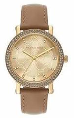 Michael Kors Leather Analog Gold Dial Women Watch Mk2986, Brown Band