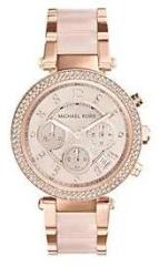 MICHAEL KORS Michael Kors Resin Analog Rose Dial Women Watch Mk5896, Gold Band