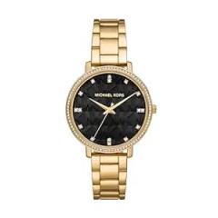 Michael Kors Stainless Steel Analog Black Dial Women Watch Mk4593, Gold Band