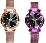 Mr. Brand Analogue Women's Watch Black Dial Multi Colored Strap Pack Of 2