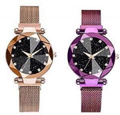 Mr. Brand Analogue Women's Watch Black Dial Multi Colored Strap Pack of 2