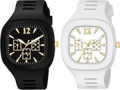 New Combo of Multicolor Square Dial with Silicone Strap Unisex Combo of 2 Analog Watch Big Dial Men's & Boy's Wrist Watch | Pack of 2