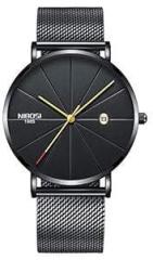 NIBOSI Stainless Steel Men Analog Black Dial Colored Strap Watch, Black Band