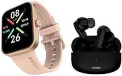 Noise Pulse Go Buzz Smart Watch with Advanced Bluetooth Calling, Rose Pink & Newly Launched Buds Connect Truly Wireless in Ear Earbuds with 50H Playtime, Quad Mic with ENC, Instacharge Carbon Black