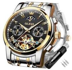 OLEVS Automatic Watches for Men Diamond Skeleton Mechanical Tourbillon Self Winding Luxury Dress Wrist Watches Calendar Luminous Waterproof