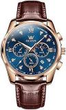 OLEVS Chronograph Classic Analogue Leather Watch For Men Blue