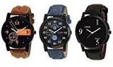 Om Designer Analogue Black Dial Men's & Boy's Watch Leather Strap Combo Pack of 3