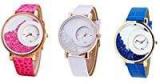 Om Designer Analogue Diamond White Dial Watch For Girls And Women Pack Of 3 New Design 01 Pink White Blue