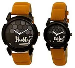 OM DESIGNER Analogue Unisex Watch Pack of 2 Black Dial Brown Strap