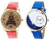 OM Designer Stylish Free Diamond Dial Fancy Leather Watch For Girls And Women Pack Of 2