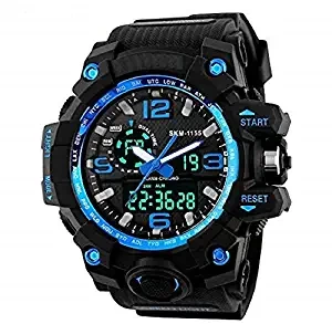 Xotak Analogue Digital Multi Functional Stainless Steel Dual Time Outdoor Blue Dial Sports Watches for Mens and Boys