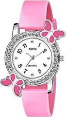 PAPIO Analogue Girl's Watch White Dial Pink Color PU Belt