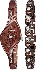 PAPIO Analogue Women's Watch With Bracelet Brown Dial Brown Colored Strap