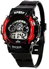 PRIMESHOP Digital Sports Black/Red Unisex Watch 7 Lights Good Gift for Kids