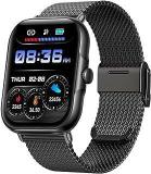 pTron Reflect Callz 1.85 inch Square Dial Smartwatch with Bluetooth Calling, Full Touch Display, 600 NITS, Digital Crown, Metal Strap, 100+ Watch Faces, HR, IP68 & 5 Days Battery Life Cobra Black