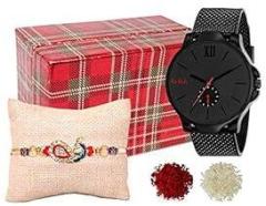 Relish Best Bro Ever Analog Watch, Rakhi, Roli Chawal and Wishing Card Gift for Brother | Rakhi for Brother with Gift Combo Set Black