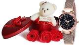 Relish Happy Valentine Day Gift Set Watch, Soft Toys With 3 Flower Box For Girlfriend, Wife And Friends | RE VANW 04