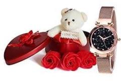 Relish Happy Valentine Day Gift Set Watch, Soft Toys with 3 Flower Box for Girlfriend, Wife and Friends | RE VANW 04